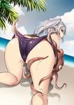  all_fours ass beach bestiality bikini bikini_pull blue_sky braid cloud day feet_out_of_frame female_my_unit_(fire_emblem:_kakusei) fire_emblem fire_emblem:_kakusei fire_emblem_heroes from_behind kaorihero looking_back my_unit_(fire_emblem:_kakusei) ocean octopus on_ground open_mouth outdoors palm_tree partially_visible_vulva purple_bikini silver_hair sky slime swimsuit tentacles tentacles_under_clothes tree twintails water wavy_mouth wedgie white_hair 