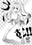  1girl asahi bikini breasts character_request curvy female large_breasts looking_at_viewer monochrome shiny shiny_skin smile standing swimsuit twintails 
