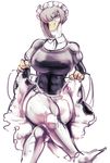  anthro avian big_breasts bird breasts bubonikku clothing duck female leggings legwear looking_at_viewer maid_uniform raised_dress solo uniform webbed_feet 