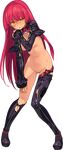  apostle_garnet ass_visible_through_thighs black_legwear boots breasts dark_skin full_body hand_on_own_thigh knee_boots kneehighs long_hair long_sleeves medium_breasts navel nipples no_pussy non-web_source parted_lips rance_03_leazas_kanraku shunin single_kneehigh single_thighhigh solo standing teeth thigh_boots thighhighs torn_clothes transparent_background yellow_eyes 