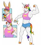  anthro beverage blackshirtboy blush bulge equine flexing fur gay_pride girly growth hair harvzilla hat horn lagomorph male male/male mammal mane multicolored_hair multicolored_tail muscle_growth muscular orange_hair rabbit rainbow rainbow_hair rainbow_tail simple_background smile solo sparkle super_gay transformation unicorn white_background white_fur 