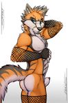  animal_genitalia arm_warmers armwear blue_eyes bulge butt canine clothing fishnet fox legwear male mammal mostly_nude nipples nude penis penis_tip red_fox saerro sheath solo stockings tsaiwolf 