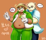  &lt;3 2017 anthro bear belly blush brown_fur clothed clothing duo eyewear fur glasses gloves grope hopps_(artist) hug hugging_from_behind male mammal overweight overweight_male rave(housamo) smoking tokyo_afterschool_summoners volos 