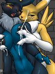  2017 3_fingers anthro arbitrary_lactation black_sclera blue_eyes blush breast_fondling breast_grab breast_milking breasts chest_tuft digimon dipstick_ears duo eyes_closed female female/female fondling fur furball grabbing_from_behind hand_on_breast lactating looking_pleasured milk multicolored_fur navel neck_tuft nipples nude open_mouth projectile_lactation renamon smile tuft two_tone_fur vulpamon 