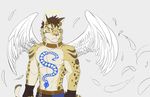  2017 amber_eyes feathers feline halo leopard likulau male mammal nekojishi solo tattoo wings 