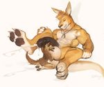  anthro balls cum darkgem fisting fur humanoid_penis hyena kangaroo male male/male mammal marsupial nude penis precum size_difference small_dom_big_sub solaxe uncut 