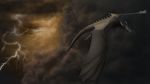  2017 day detailed_background digital_media_(artwork) dragon dsw7 feral flying horn lightning membranous_wings outside scalie sky solo spines spread_wings western_dragon wings 
