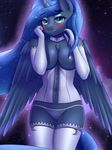 2017 absurd_res anthro anthrofied areola armwear blush breasts clothed clothing equine feathered_wings feathers female friendship_is_magic hair hi_res horn legwear long_hair mammal my_little_pony navel nipples princess_luna_(mlp) pussy solo translucent transparent_clothing twistedscarlett60 winged_unicorn wings 