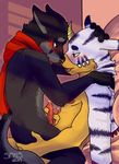  2017 anthro blush canine digimon digital_media_(artwork) duo erection fur gabumon male male/male mammal masturbation nipples nude open_mouth penis scarf sex simple_background siriuswolfus smile tongue wolf 