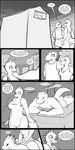  big_breasts big_butt breasts butt clothed clothing comic dialogue digital_media_(artwork) female lagotrope lizardman long_tail lying male massage monochrome on_front reptile scalie sitting speech_bubble story_seeker tagme tent thick_thighs thought_bubble voluptuous 