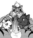  anthro balls canine dog erection feline fur group group_sex humanoid_penis licking lin_hu male male/male mammal monochrome nekojishi penis precum sex simple_background tagme threesome tiger tongue tongue_out vein veiny_penis white_background 