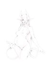  2017 breasts demon ear_piercing female hair horn humanoid ingrid_(urw) long_ears long_hair monochrome nipples not_furry nude piercing pointy_ears pregnant pussy simple_background sketch solo spade_tail urw white_background 