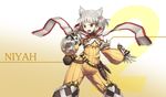  animal_ears bangs blunt_bangs bodysuit cat_ears eyebrows felice_qaddaf flat_chest gloves highres hood hood_down long_sleeves niyah open_mouth short_hair silver_hair simple_background solo white_gloves xenoblade_(series) xenoblade_2 yellow_bodysuit yellow_eyes 