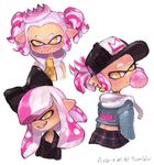 alternate_hairstyle ava-riel bangs baseball_cap blunt_bangs blush bow bubble_blowing chewing_gum crown fang hair_bow hat hime_(splatoon) mole mole_under_mouth pink_hair short_hair simple_background splatoon_(series) splatoon_2 tentacle_hair tumblr_username twintails white_background yellow_eyes 
