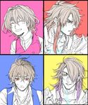  ^_^ ag_ss41 before_and_after blue_eyes body_markings brown_hair closed_eyes closed_mouth commentary_request fate/apocrypha fate_(series) gradient_hair long_hair male_focus multicolored_hair multiple_boys red_eyes sieg_(fate/apocrypha) siegfried_(fate) smile upper_body 