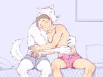  2boys bed bulge crotch erection furry groping hugging interspecies multiple_boys penis_grab sitting smile topless torte_(triggerhappy) underwear yaoi 