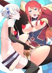  braid breasts censored commentary_request elbow_gloves fingering gloves hand_in_panties heart heart_censor highres large_breasts long_hair meteora_osterreich multiple_girls open_mouth oversized_breast_cup panties pee pubic_hair re:creators red_hair selesia_upitiria short_hair shorts silver_hair tongue tongue_out touge_hiro underwear wet wet_clothes wet_panties yuri 