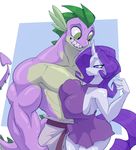  anthro big_breasts bigdad breasts dragon duo equine female friendship_is_magic horn male mammal mature_female muscular muscular_male my_little_pony nipple_bulge rarity_(mlp) smile spike_(mlp) standing sweat unicorn 