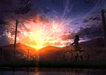  bicycle brown_hair clouds kneehighs landscape long_hair reflection scenic sky tagme_(artist) tagme_(character) 