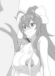  1boy 1girl antenna_hair blazblue blush breasts censored genderswap hair_bow highres huge_breasts mai_natsume monochrome nipples penis ponytail ps3c0d8f pubic_hair smile solo_focus tagme 