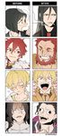 age_comparison alexander_(fate/grand_order) armor bangs beard before_and_after black_hair blonde_hair bob_cut braid caster_(fate/zero) child_gilgamesh cigar commentary_request comparison dual_persona embarrassed facial_hair fate/grand_order fate/zero fate_(series) fourth_wall gilgamesh gilles_de_rais_(fate/grand_order) leather long_hair looking_at_viewer lord_el-melloi_ii male_focus multiple_boys older open_mouth parted_bangs red_eyes red_hair rider_(fate/zero) scared shaded_face short_hair smile time_paradox waver_velvet yooroongoo younger 