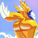  anthro big_breasts big_butt breasts butt cephei digimon female huge_breasts hyper hyper_breasts looking_at_viewer nude renamon simple_background solo thick_thighs tuft 