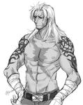  1boy abs beowulf_(fate/grand_order) fate/grand_order fate_(series) male_focus muscle scar smile solo tagme tattoo topless 