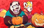  2017 anthro bear clothed clothing digital_media_(artwork) food fruit halloween holidays hoodie jack-o&#039;-lantern male mammal panda pumpkin red_panda shirt simple_background super-tuler tairu tavi 