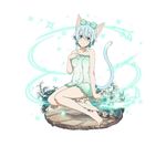  animal_ears barefoot blue_eyes blue_hair blue_ribbon blue_towel cat_ears cat_tail collarbone faux_figurine floral_print frilled_towel frills full_body hair_ribbon head_tilt looking_at_viewer naked_towel official_art ribbon short_hair sidelocks simple_background sinon sinon_(sao-alo) sitting smile solo sword_art_online sword_art_online:_code_register tail towel white_background 