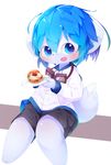  anthro aoino blue_eyes blue_hair blush canine clothing cub dog eyewear food fruit fur goggles hair hoodie male mammal open_mouth shorts sitting solo strawberry white_fur young 