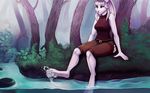  2017 4_toes 5_fingers anthro barefoot detailed_background digital_media_(artwork) female lagomorph mammal rabbit redcreator smile solo toes water 