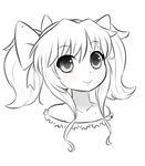  1girl bare_shoulders blush bow collarbone eric_lowery eyebrows_visible_through_hair female hair_bow hair_ornament highres jpeg_artifacts looking_at_viewer mole monochrome original simple_background smile solo spot_color tied_hair twintails white_background 