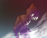  ake_(ake54) bare_chest blonde_hair blood blue_eyes dragon_ball dragon_ball_z looking_at_viewer male_focus monochrome serious short_hair simple_background solo son_gokuu spiked_hair super_saiyan traditional_media upper_body watercolor_(medium) 