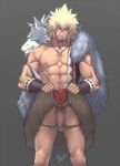  1boy abs bara blonde_hair flaccid looking_at_viewer male_focus muscle penis presenting scar shunta solo tagme undressing 