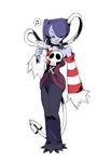  1girl bare_shoulders blue_skin breasts detached_collar detached_sleeves dress eyes_closed female hair_over_one_eye leviathan_(skullgirls) monster_girl side_ponytail skullgirls squigly_(skullgirls) stitched_mouth stitches striped striped_sleeves zombie 