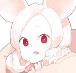  :p animal_ears bright_pupils closed_mouth doremi face fingernails looking_at_viewer mouse_ears original red_eyes short_hair simple_background solo tongue tongue_out white_background white_hair white_skin 