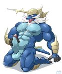  2017 anthro anthrofied balls big_muscles clothed clothing cum erection humanoid_penis maldu male mammal muscular muscular_male nintendo nipples nude open_mouth pecs penis pok&eacute;mon pok&eacute;mon_(species) pok&eacute;morph samurott simple_background solo tongue topless video_games 