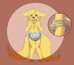  anthro beluinus blush canine cub diaper diapered embarrassed erection feces fur gold_fur male mammal messy_diaper scat shy soiling twintails_(disambiguation) wet_diaper wolf young zorak_(artist) 