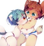  anthro aoino blue_eyes blush briefs canine chest_tuft clothed clothing cub dog embrace eye_contact male male/male mammal open_mouth red_eyes tighty_whities topless tuft underwear young 