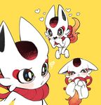  bright_pupils fox heart kitsune_(team_i) mascot mitsuya_bonjin no_humans olympics rope shimenawa simple_background smile yellow_background 