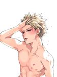  1boy blonde_hair blush boku_no_hero_academia bruises male_focus muscle pecs solo topless 