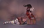  2017 anthro caprine clothed clothing curved_horn demon digital_media_(artwork) female goat hooves horn mammal navel skull viga 
