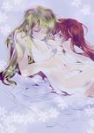  2girls areolae bed blanket blonde_hair breasts brown_hair couple eyes_closed fate_testarossa hand_holding licking long_hair looking_at_another lyrical_nanoha mahou_shoujo_lyrical_nanoha mahou_shoujo_lyrical_nanoha_strikers mahou_shoujo_lyrical_nanoha_vivid medium_breasts moaning multiple_girls nipples nude purple_eyes side_ponytail sideboob simple_background sitting snowflake sucking takamachi_nanoha underboob very_long_hair white_background yuri 