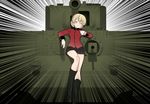  bangs black_footwear black_skirt blonde_hair boots braid churchill_(tank) cup darjeeling emphasis_lines epaulettes girls_und_panzer ground_vehicle holding jacket long_sleeves military military_uniform military_vehicle miniskirt motor_vehicle pleated_skirt red_jacket short_hair sitting skirt solo st._gloriana's_military_uniform tank teacup tied_hair twin_braids uniform wata_do_chinkuru 