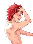  1boy boku_no_hero_academia bruises licking_lips male_focus muscle naughty_face red_hair smile solo tongue topless 