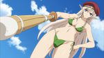  1girl alleyne_(queen&#039;s_blade) bikini blonde_hair blue_eyes breasts elf green_bikini groin large_breasts long_hair navel queen&#039;s_blade sky solo swimwear 