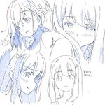  adjusting_hair azumi_akitake character_sheet color_trace commentary_request eromanga_sensei hair_tucking highres izumi_sagiri long_hair monochrome multiple_views portrait sketch 