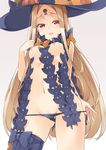  abigail_williams_(fate/grand_order) bangs barefoot black_bow black_hat black_panties blonde_hair blush bow breasts bug butterfly commentary_request covered_nipples eyebrows_visible_through_hair fate/grand_order fate_(series) glowing hat insect keyhole long_hair looking_at_viewer navel nipples open_mouth orange_bow panties parted_bangs partially_visible_vulva polka_dot polka_dot_bow polka_dot_hat pussy red_eyes revealing_clothes sasakura skindentation small_breasts smile solo standing stomach topless underwear very_long_hair witch_hat 
