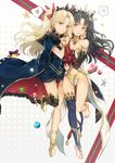  :p armlet asymmetrical_legwear asymmetrical_sleeves barefoot black_cape black_hair black_ribbon blonde_hair blush cape cheek_pinching crown dangmill earrings elbow_gloves ereshkigal_(fate/grand_order) fate/grand_order fate_(series) gloves hair_ribbon hoop_earrings ishtar_(fate/grand_order) jewelry long_hair long_legs looking_at_viewer multiple_girls navel pinching red_eyes ribbon siblings single_elbow_glove single_thighhigh sisters spine tears thighhighs toeless_legwear tongue tongue_out twintails 