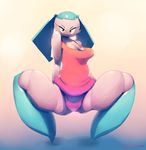  2016 artificial_intelligence big_breasts blue_hair breasts cleavage clothed clothing crouching digital_media_(artwork) english_text female hair hi_res humanoid jenny_wakeman looking_at_viewer machine monochrome musikalgenius my_life_as_a_teenage_robot nickelodeon not_furry panties robot shirt simple_background solo tank_top text thick_thighs underwear 